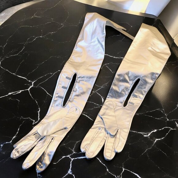 Vintage Silver Opera Gloves Metallic Long Formal Prom Evening Wearn 23" Long - Picture 13 of 13